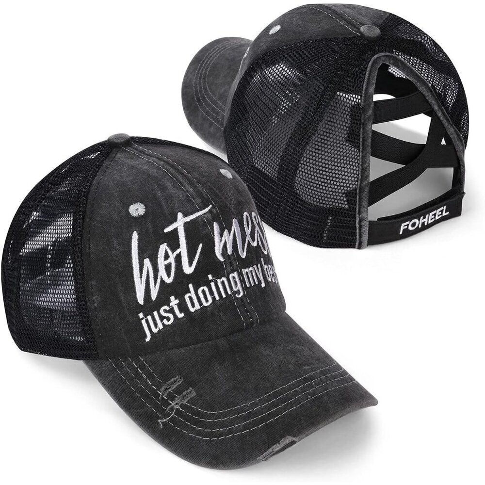 Women s Mesh Baseball Cap with Criss Cross Ponytail Hole Adjustable Size